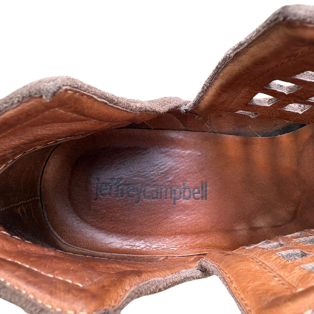 Jeffrey Campbell Womens 7 Cienega Ankle Bootie Taupe Suede Lattice Boho Festival - Picture 4 of 9